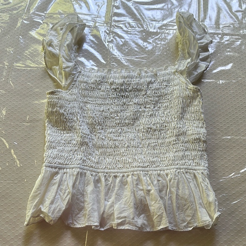 INC International Concepts White Ruffled Smocked Sleeveless Top Size L